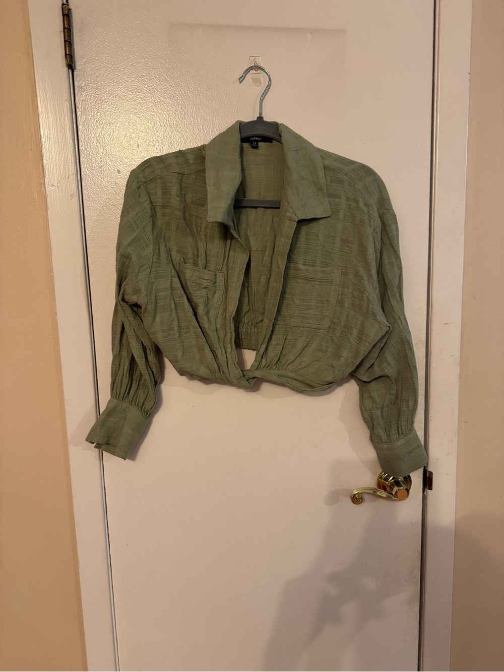 Lightweight Olive Green Cropped Button-Front Shirt